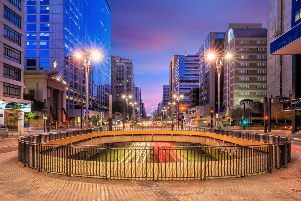 Paulista Avenue at twilight in Sao Paulo, Brazil