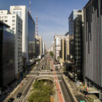 Sao Paulo, Brazil, August, 2017. Aerial view on Paulista Avenue, in Sao Paulo city